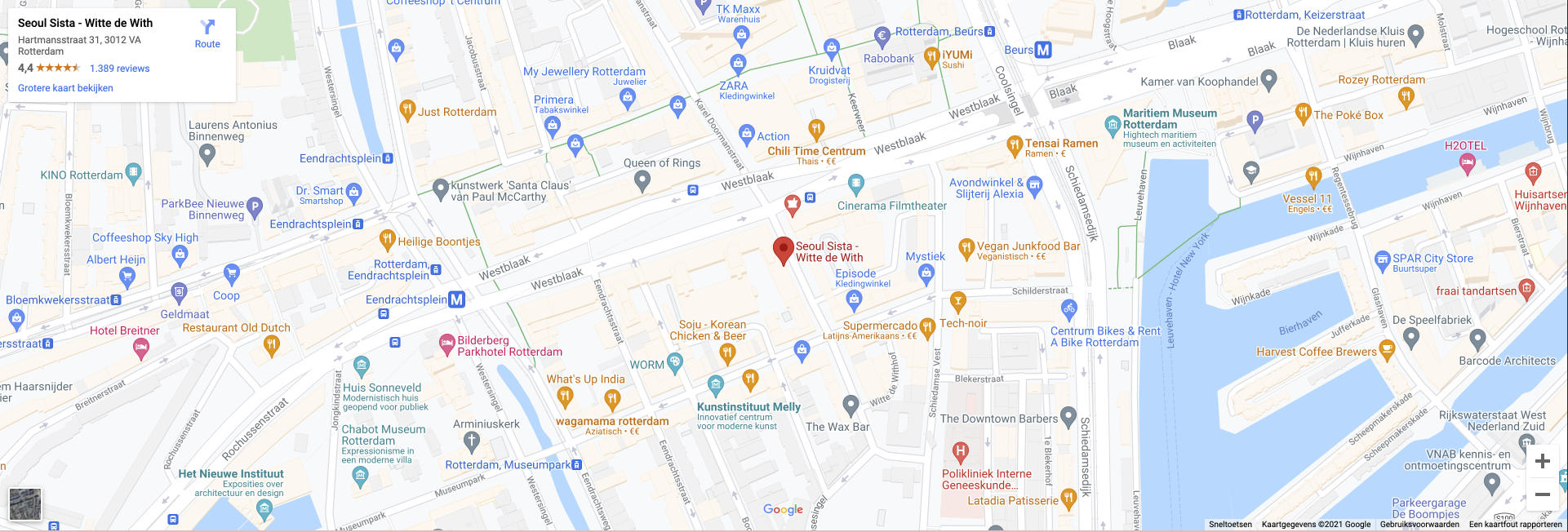 Een afbeelding van de google maps locatie van seoul sista